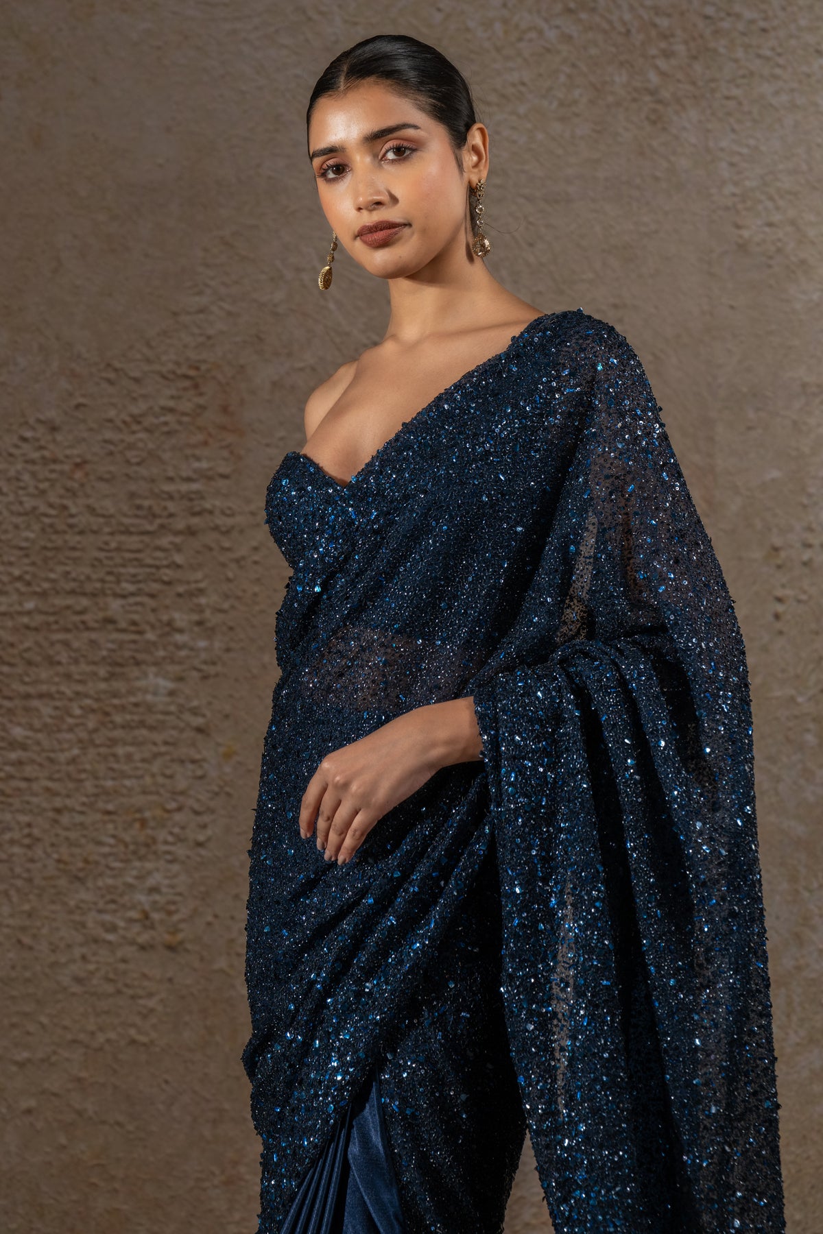 Sequin Saree with Embroidered Corset