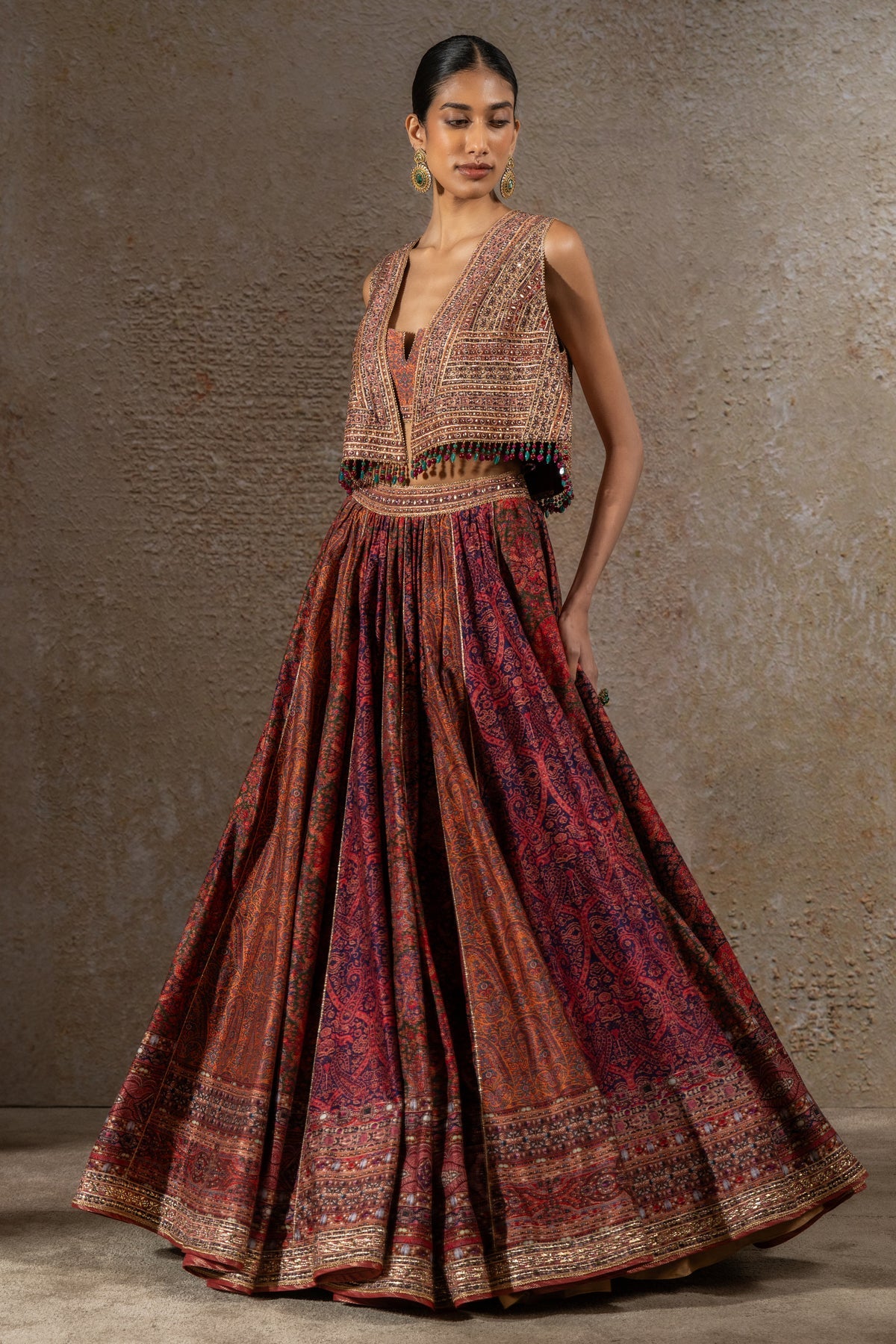 Printed lehenga and Gilet set