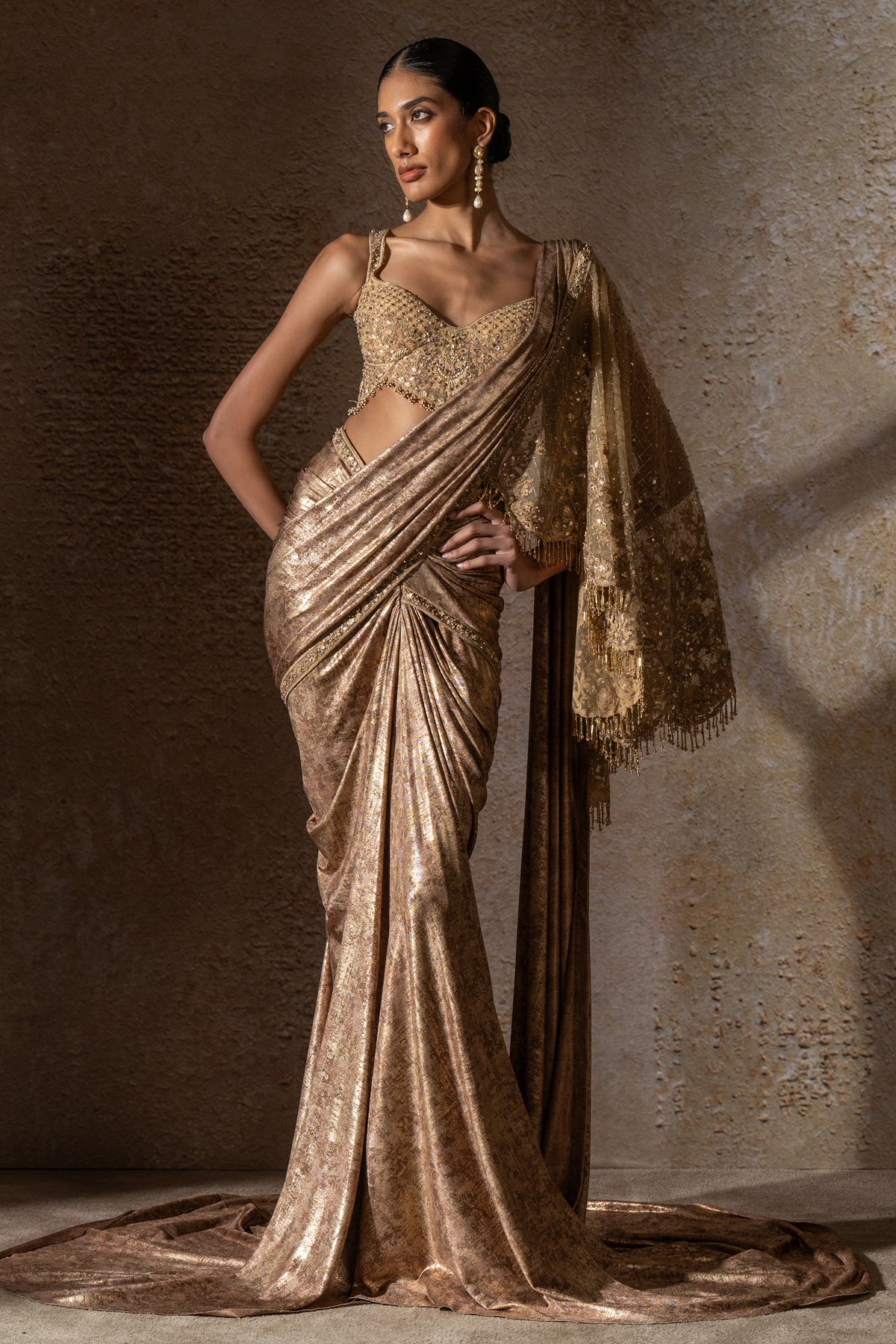Pre-Draped Saree with Hand Embroidered Pallu