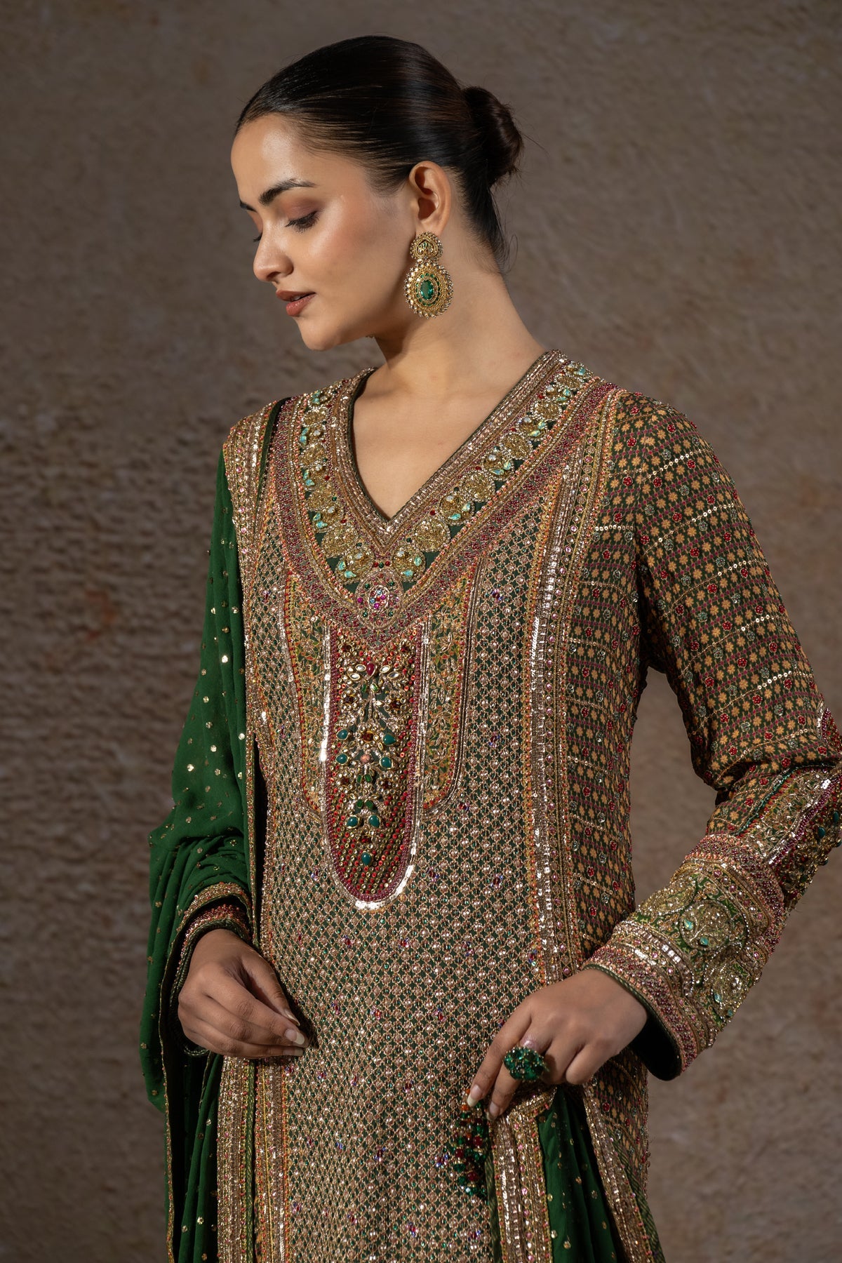 Navratna Bejewelled Kurta Churidar Set
