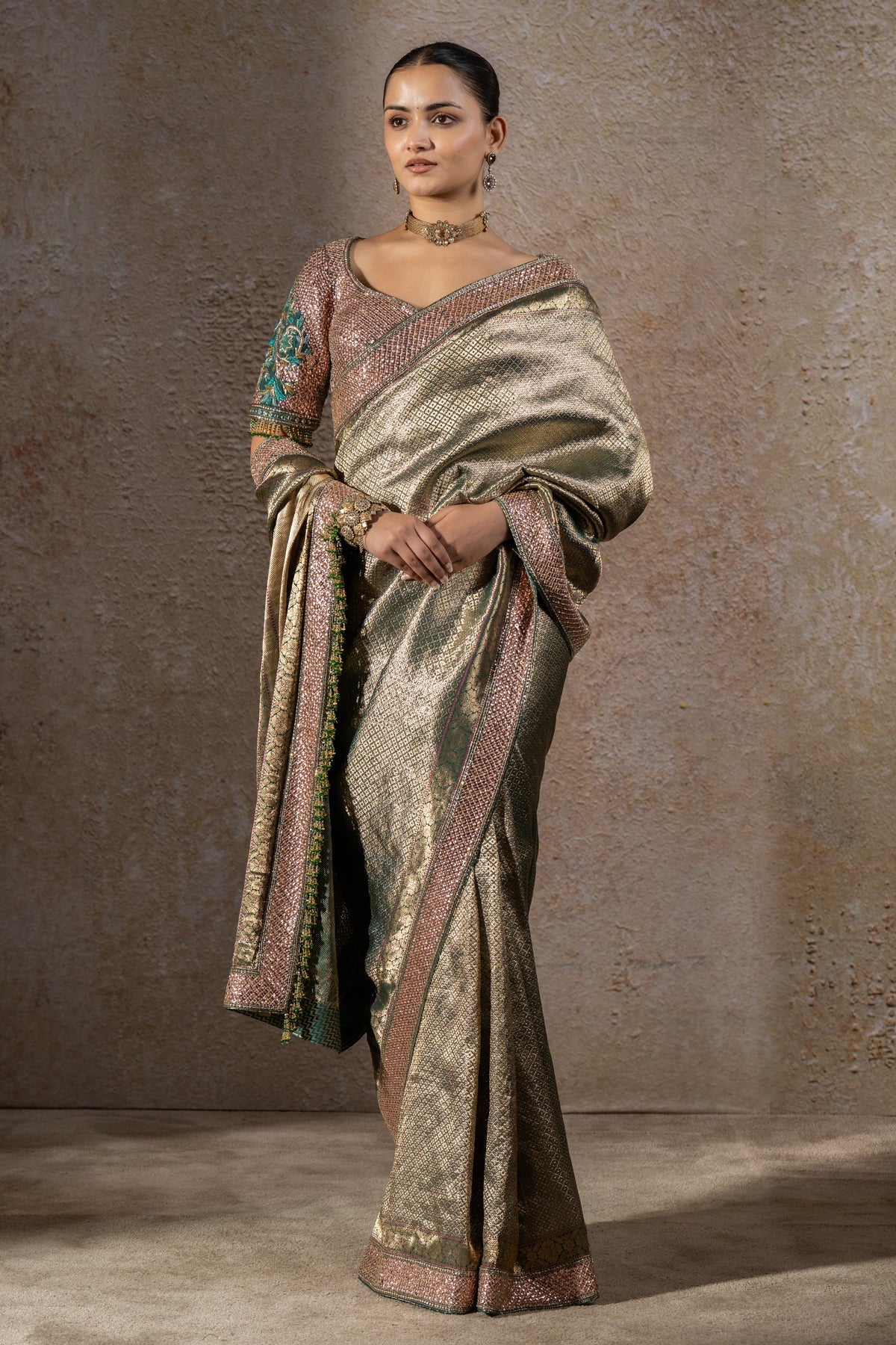 Crystal Detailed Brocade Saree