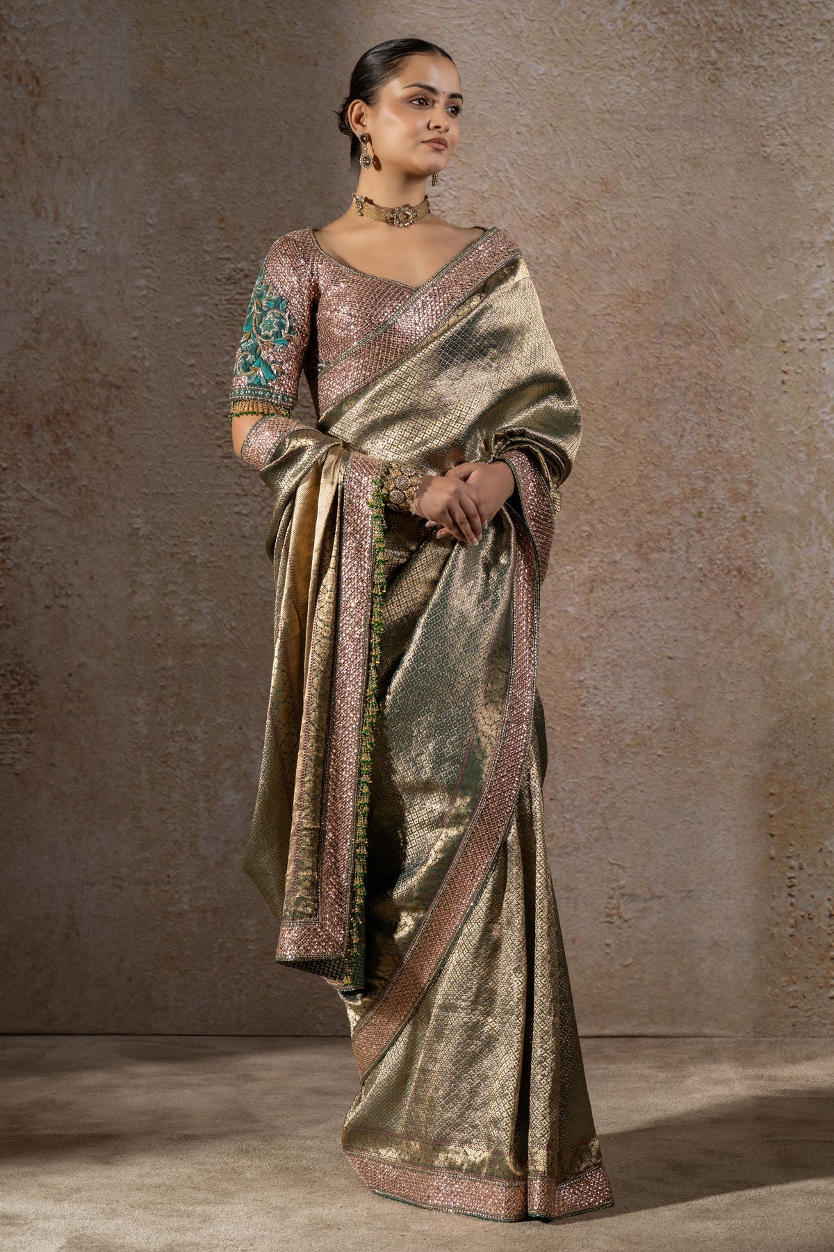 Crystal Detailed Brocade Saree