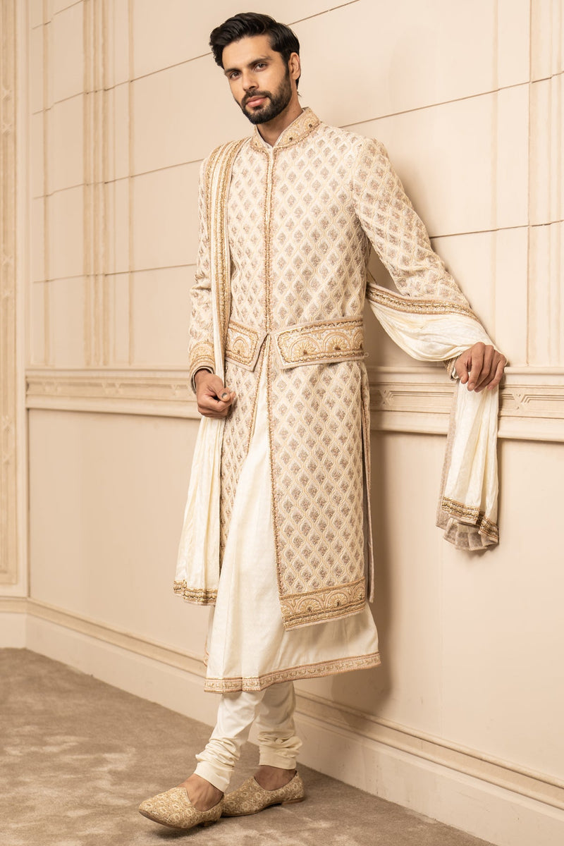 Hand Embroidered Raw Silk Sherwani