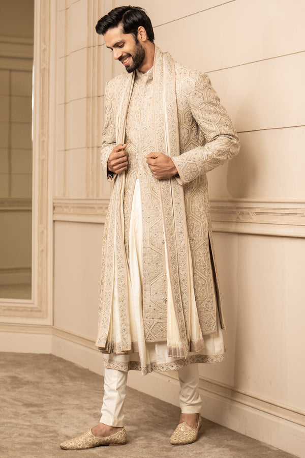 Dori Embroidered Silk Sherwani