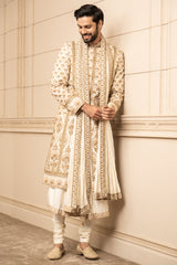 Hand Embroidered Raw Silk Sherwani