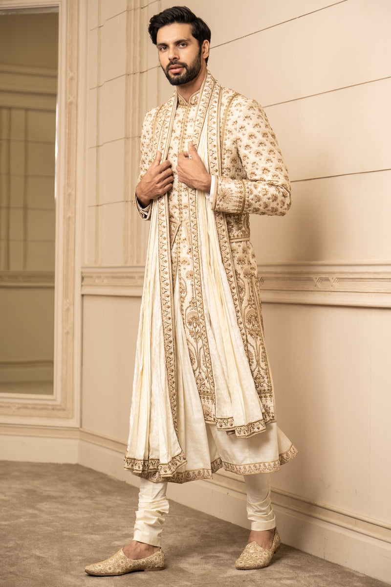 Hand Embroidered Raw Silk Sherwani