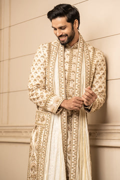 Hand Embroidered Raw Silk Sherwani