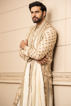 Hand Embroidered Raw Silk Sherwani