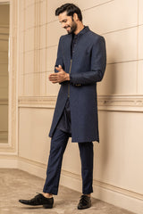 Quilted Sherwani With Metallic Zipper