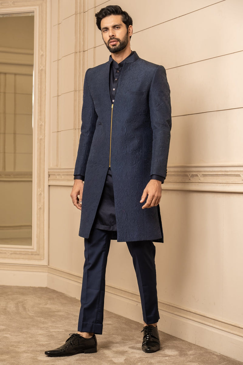 Quilted Sherwani With Metallic Zipper