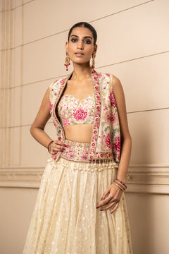 Jacquard Lehenga, Blouse, and Gilet