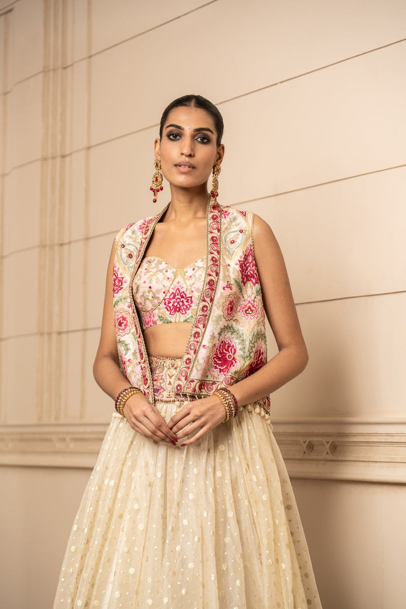 Jacquard Lehenga, Blouse, and Gilet