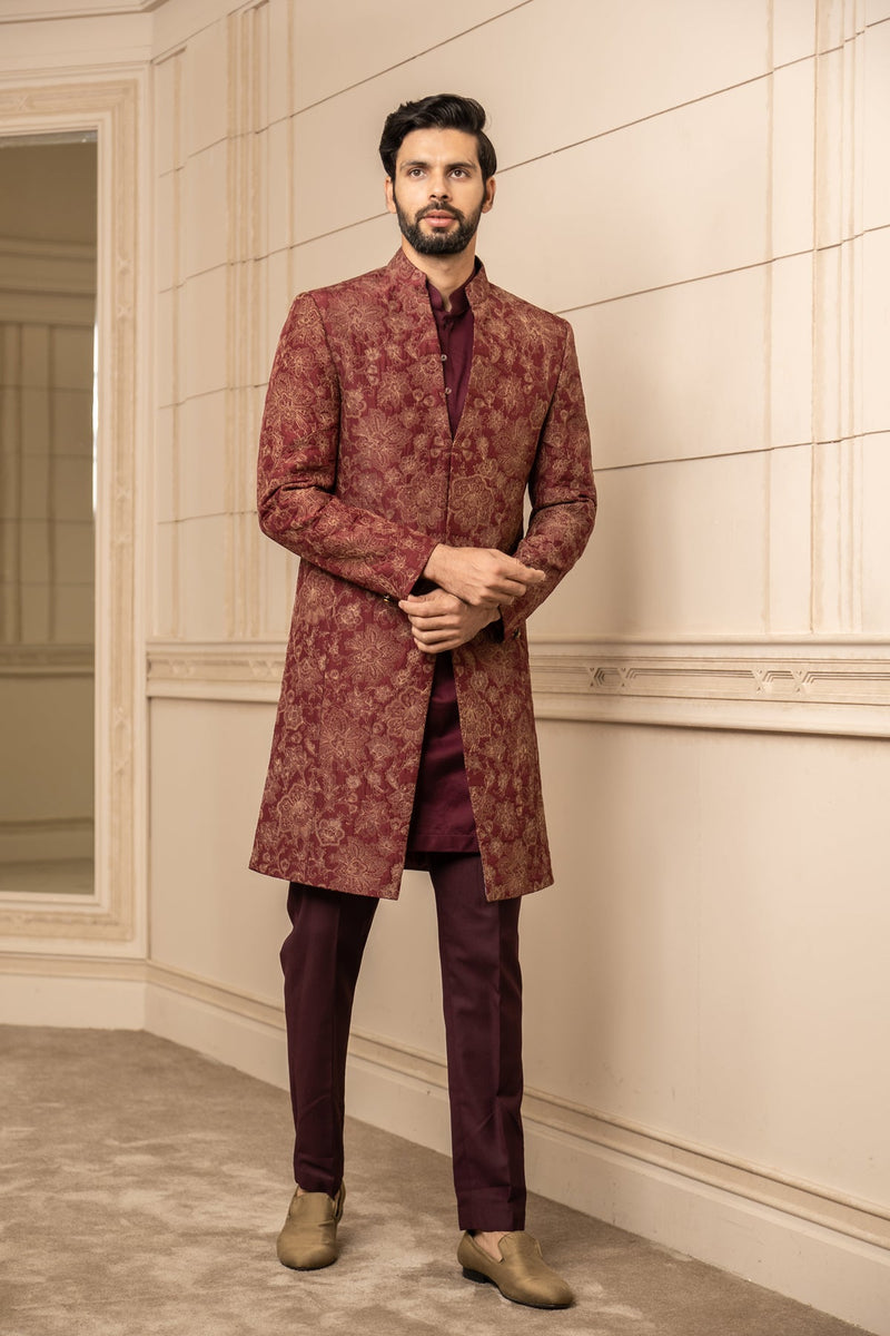 Floral Pattern Quilted Sherwani