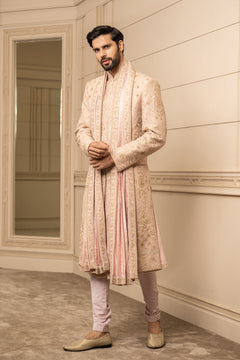 Hand Embroidered Raw Silk Sherwani