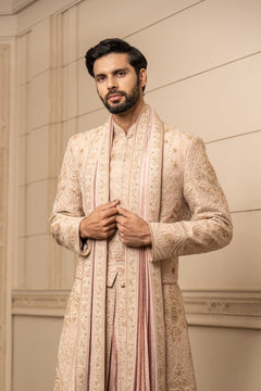 Hand Embroidered Raw Silk Sherwani