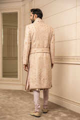 Hand Embroidered Raw Silk Sherwani