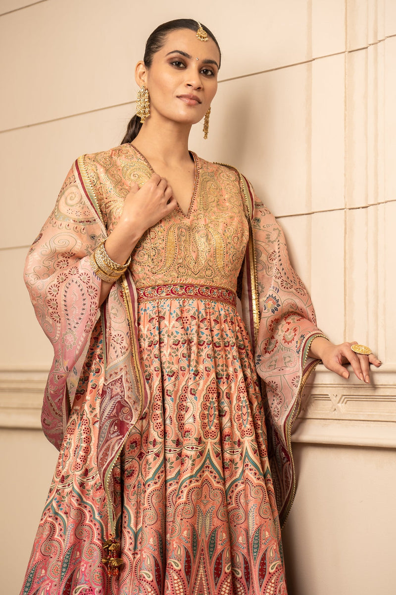 Printed Anarkali, Churidar, and Scarf