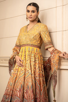 Printed Anarkali, Churidar, and Scarf