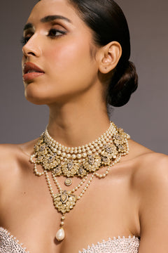 Draped Pearl Crystal Neckpiece