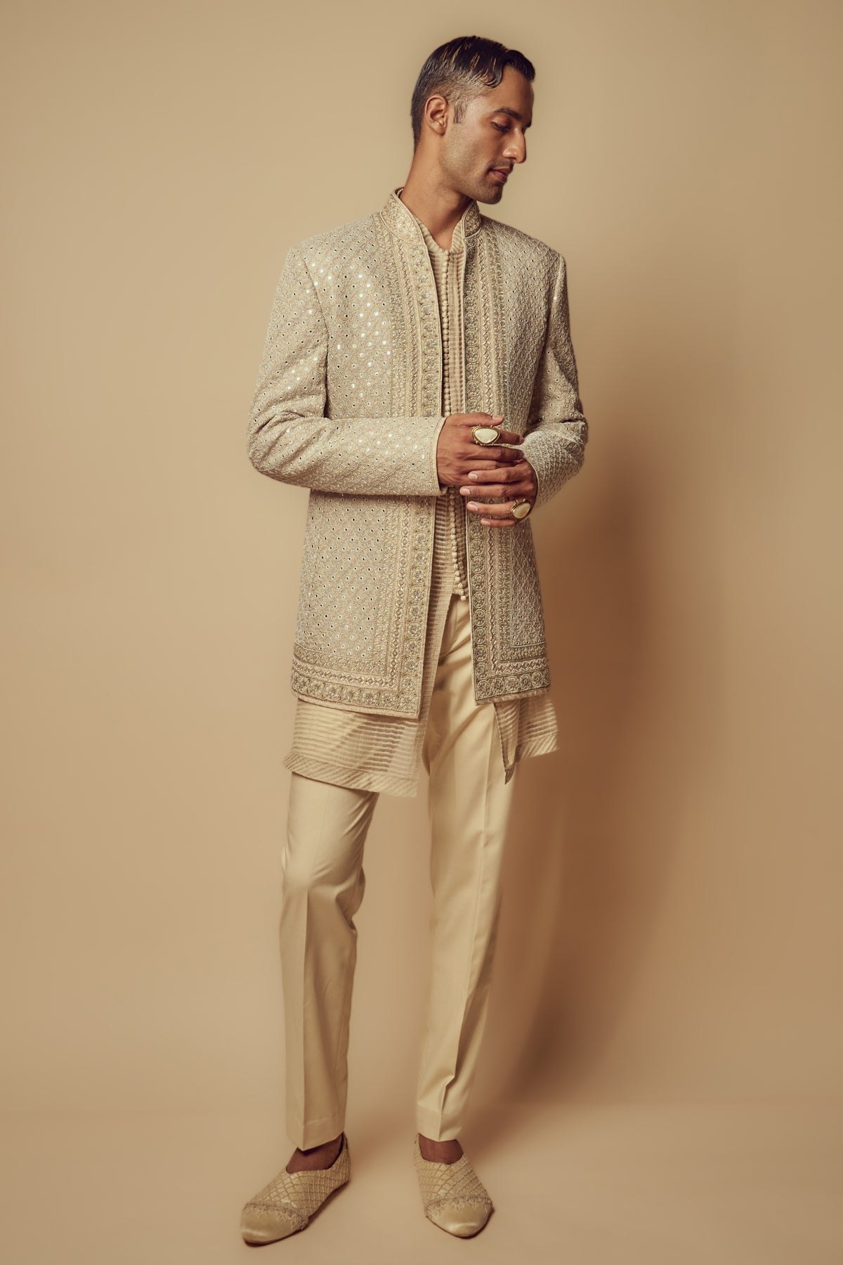 Bandhgala Set In Ivory