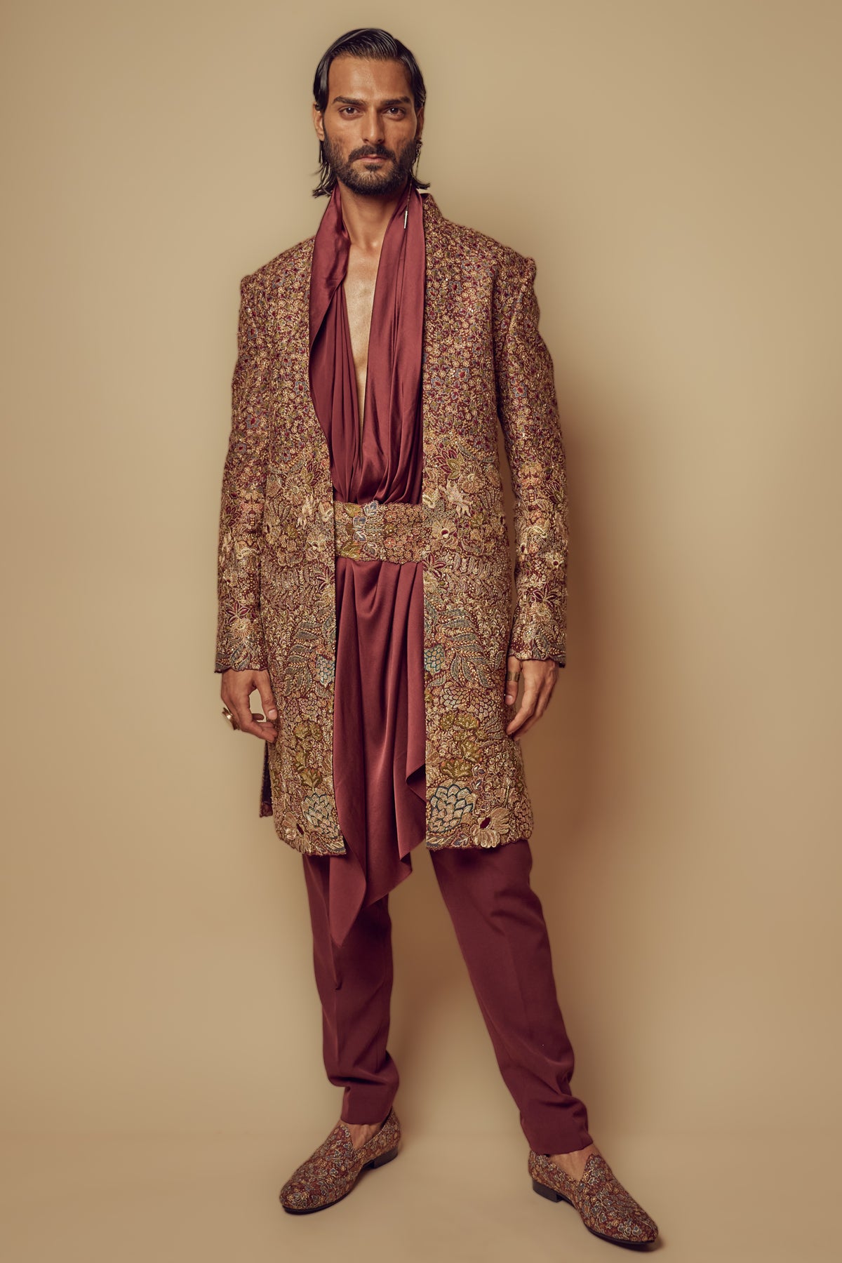 Printed Silk Sherwani Set
