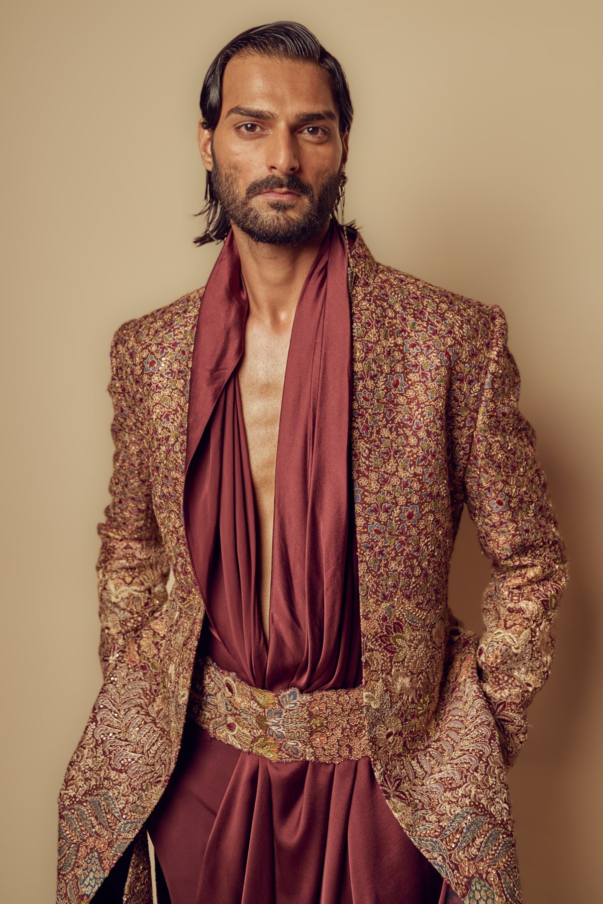 Printed Silk Sherwani Set