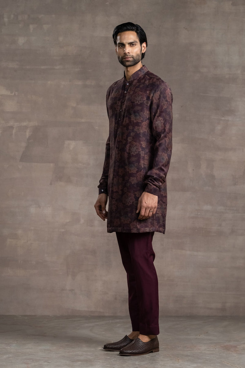 Floral-Printed Silk Kurta