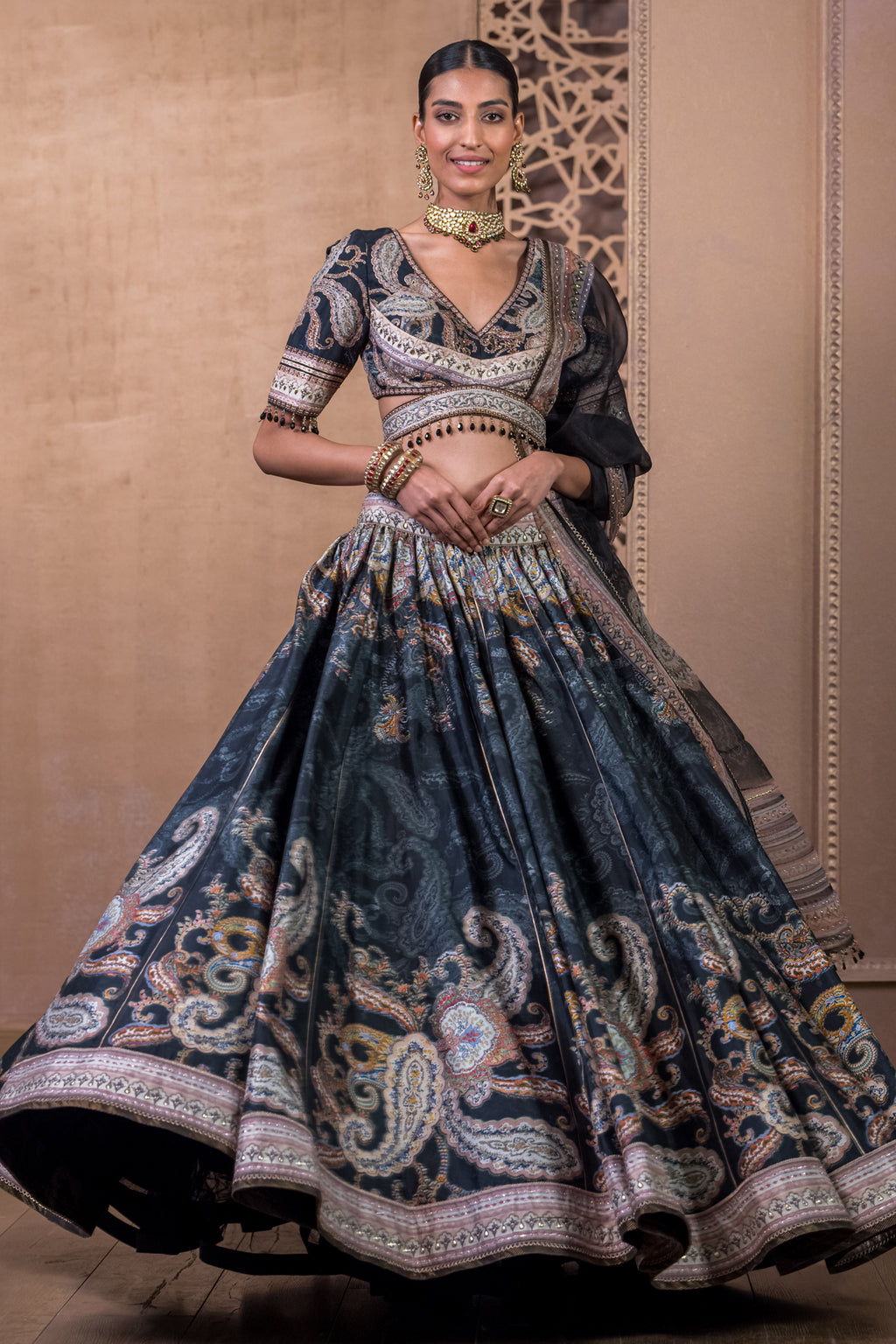 Tarun Tahiliani Womens Egyptian Floral Printed Lehenga With Off Shoulder  Draped Blouse in Surat at best price by Shree Sai Creation - Justdial