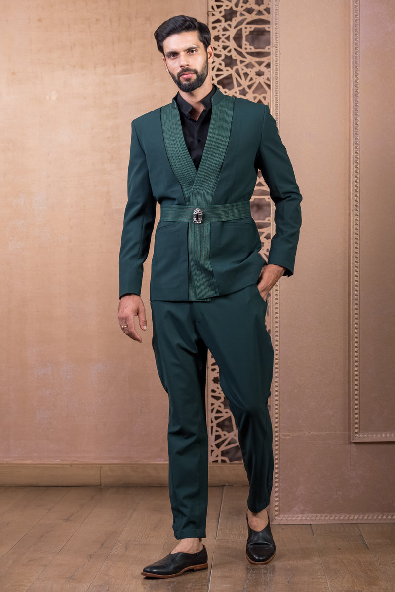 custom made men green jodhpuri sherwani suit , men endo bandhgala suit –  Ethnic World