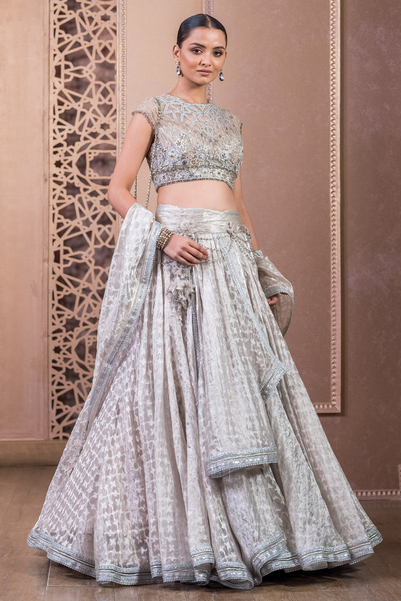 Golden Silver Lehenga with Pearl Blouse and Dupatta