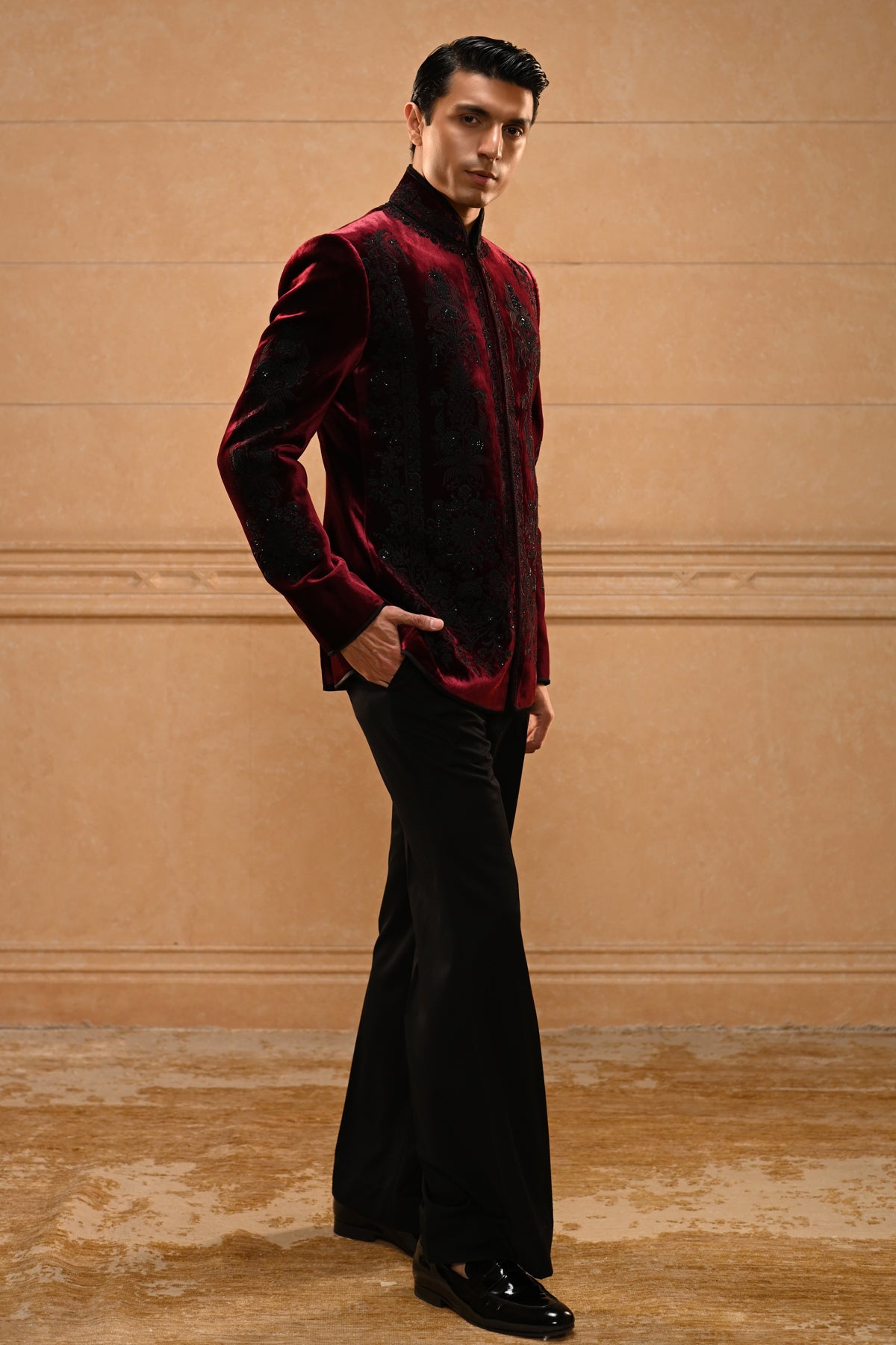 Embroidered Velvet Bandhgala Set