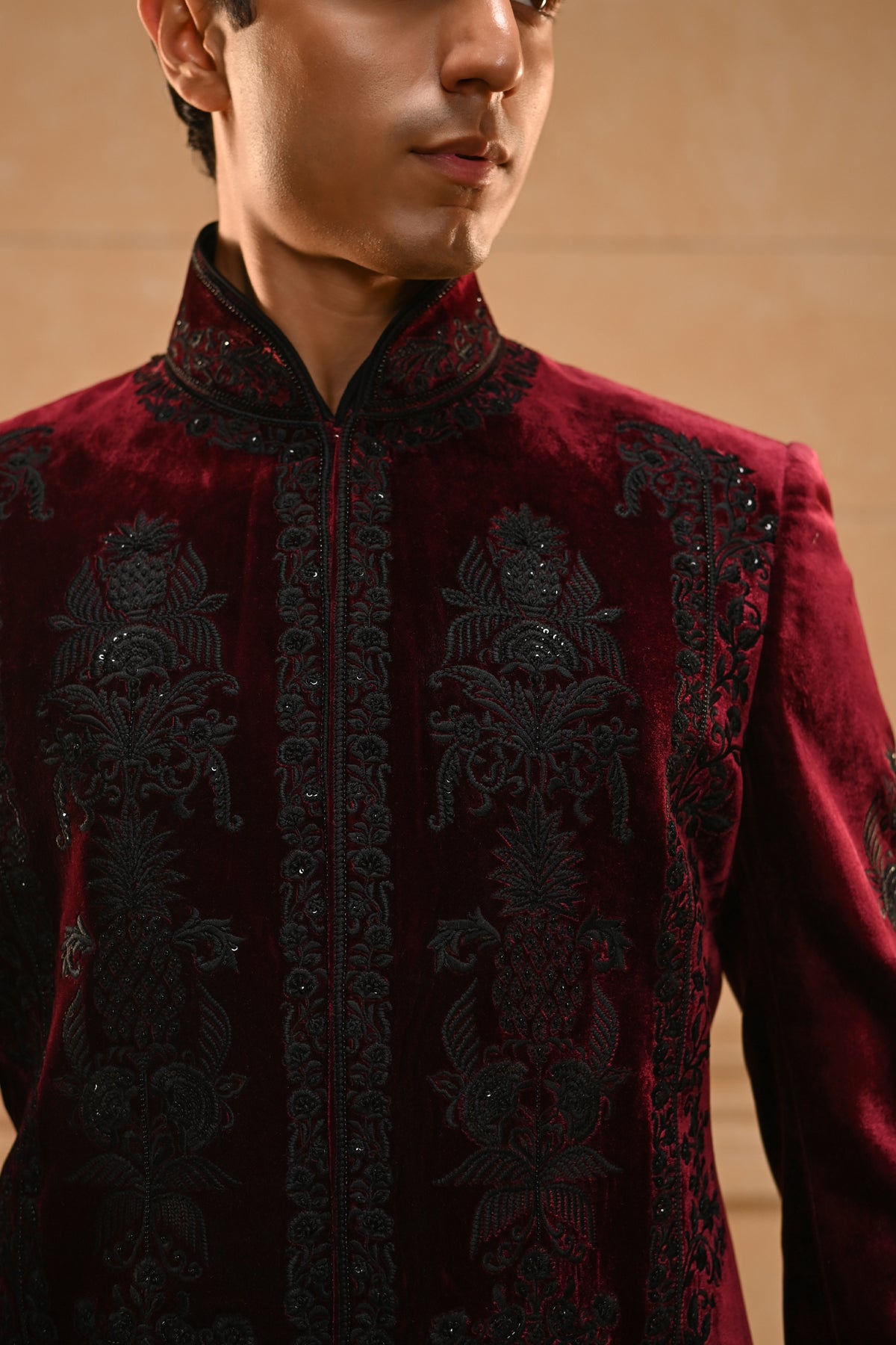 Embroidered Velvet Bandhgala Set