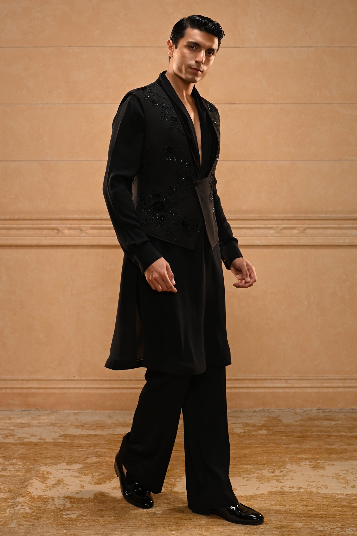 Draped Kurta waistcoat set