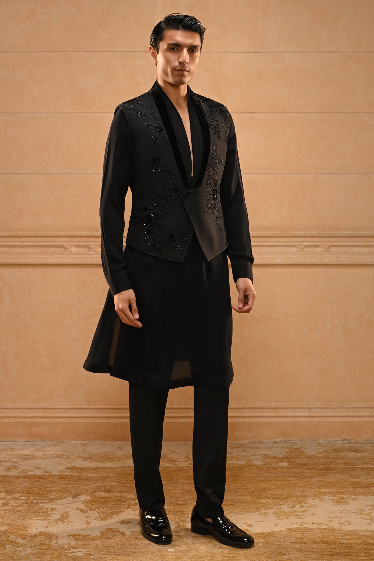 Draped Kurta waistcoat set