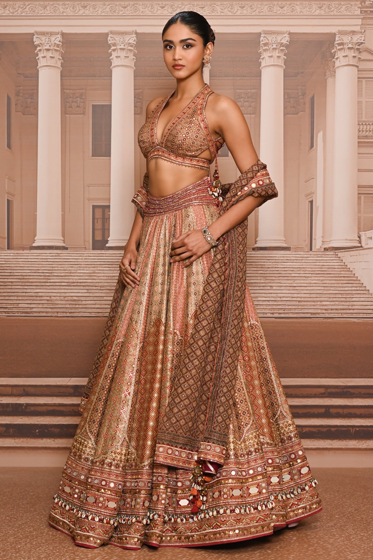 Ever Bloom Hand Painted Kashida Lehenga Set