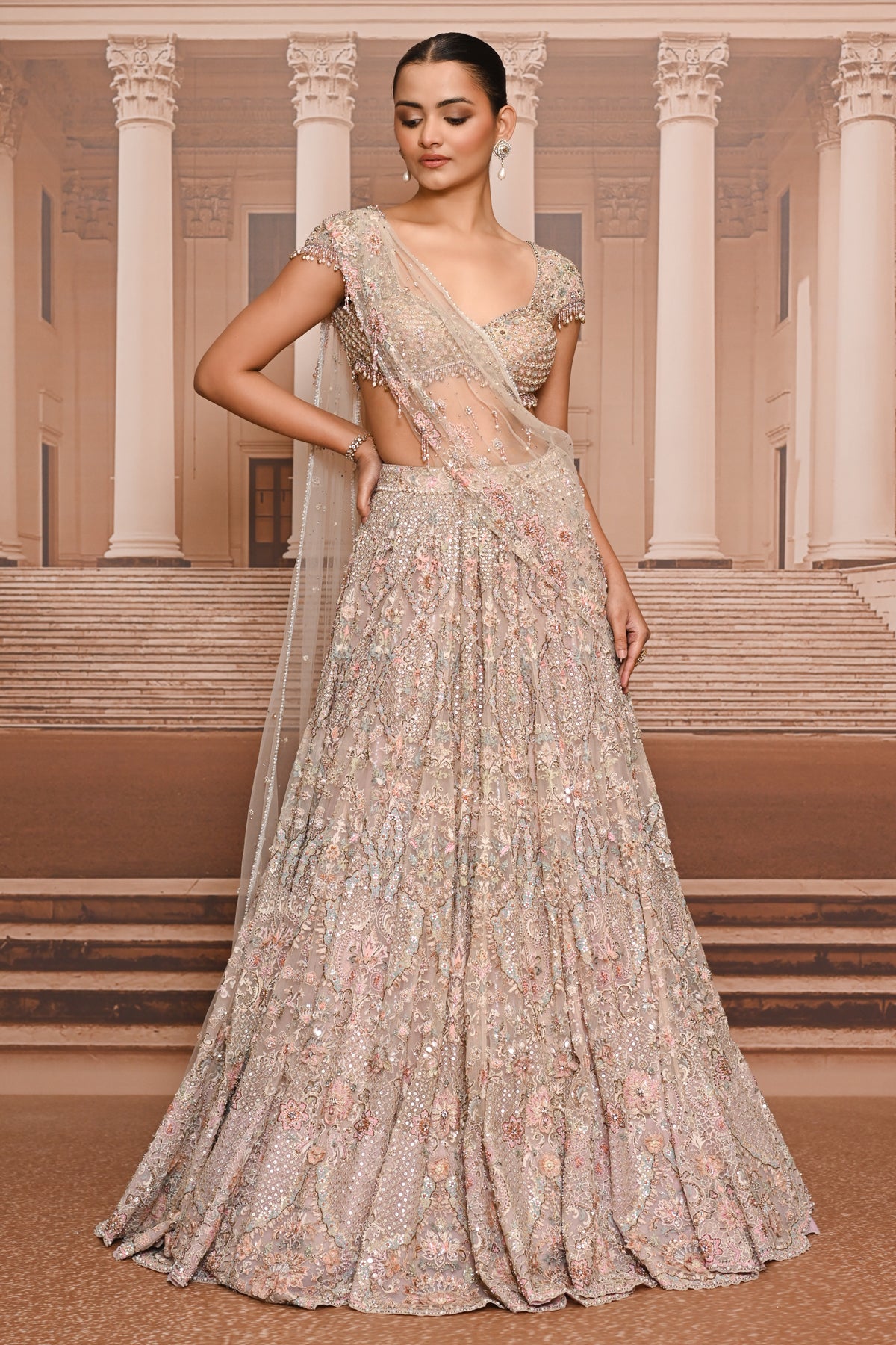 Ever Bloom Aari Embroidered Kalidar Lehenga