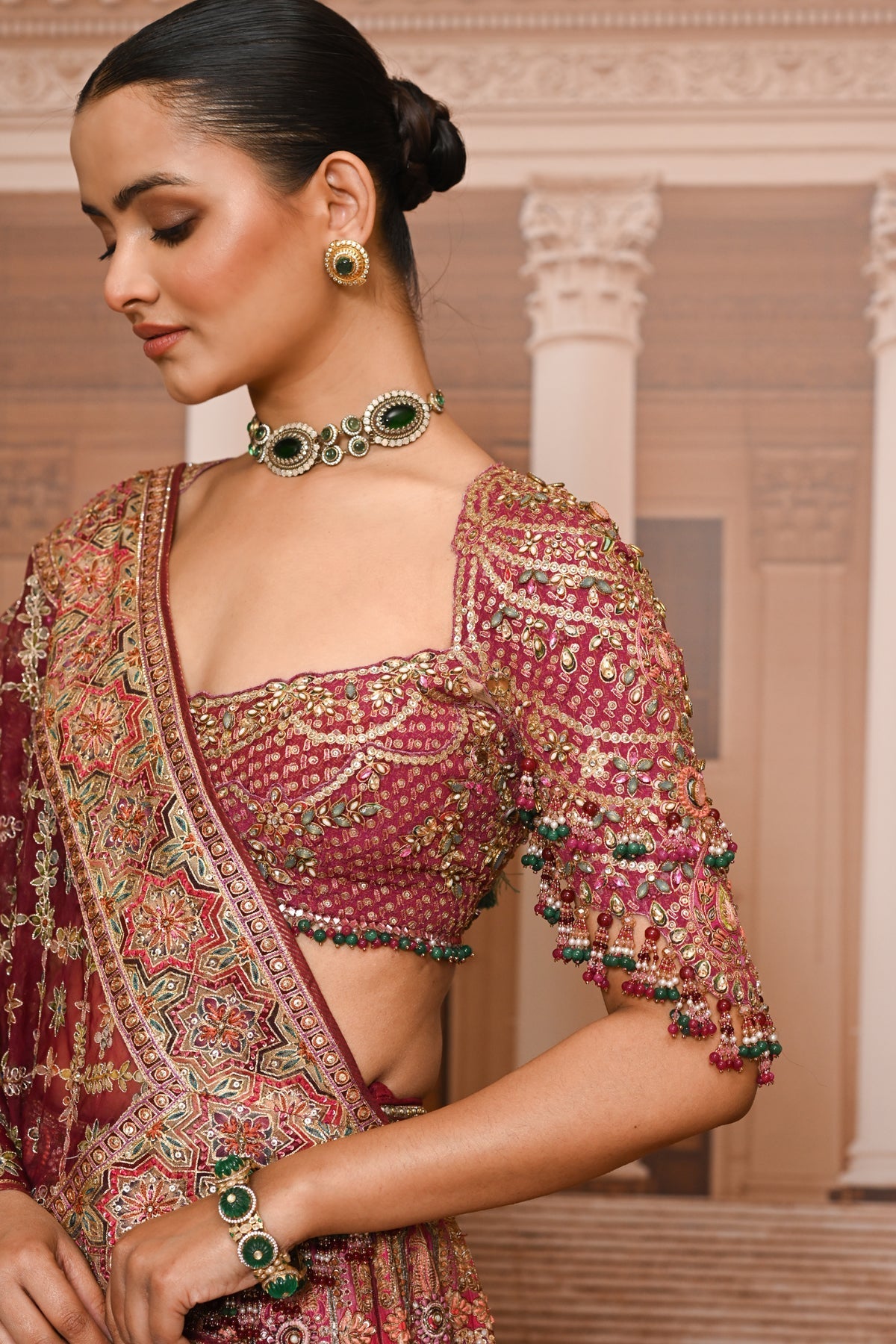 Ever Bloom Byzantium Painted Kashida Lehenga