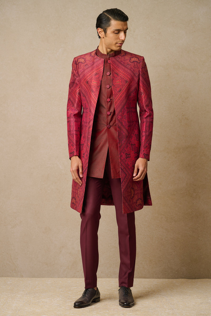 DEYANN Cotton Chikankari Embroidered Sherwani With Trouser Set For Men -  DEYANN - 4056118