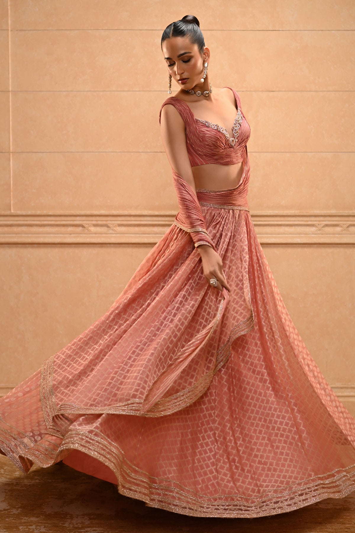 Panelled Jacquard Lehenga Set