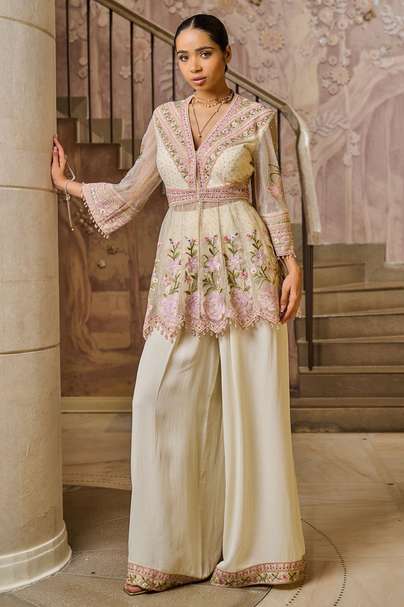 Pia satin sharara set crafted from cotton satin fabric and same matching sharara  pants. Relaxed fit. Kurta neck has lace detailing and… | Instagram