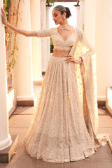 Chikankari lehenga, blouse, and dupatta