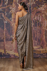 DRAPED DRESS IN METALLIC GAUZE