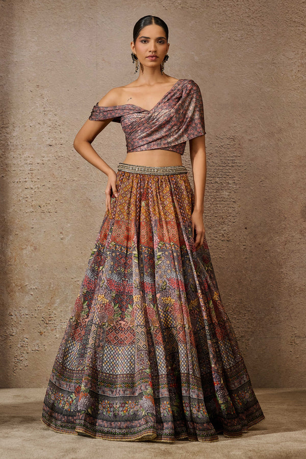 Foil Jersey Printed Lehenga With Draped Blouse