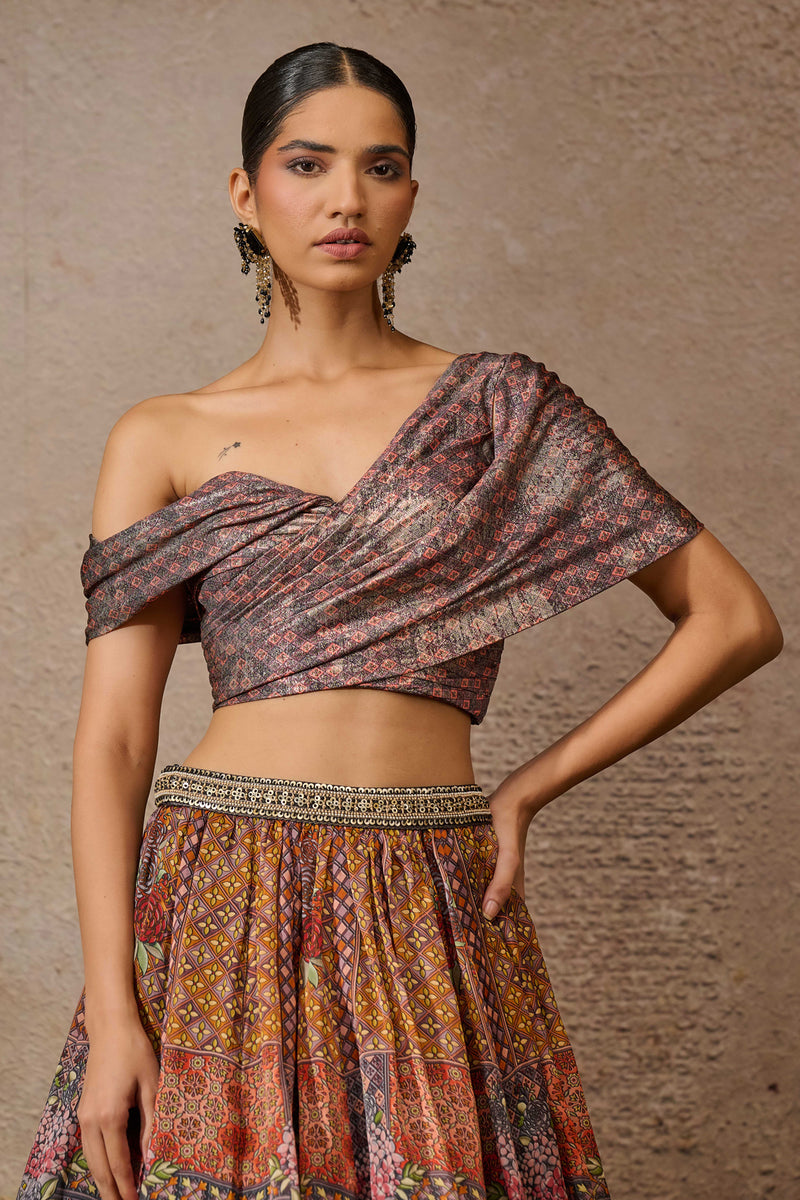 Foil Jersey Printed Lehenga With Draped Blouse