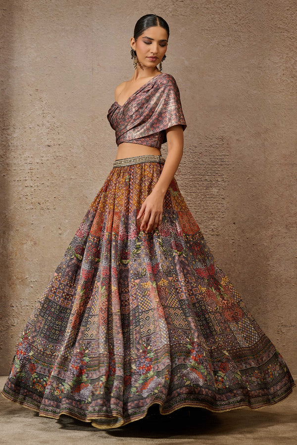 Foil Jersey Printed Lehenga With Draped Blouse