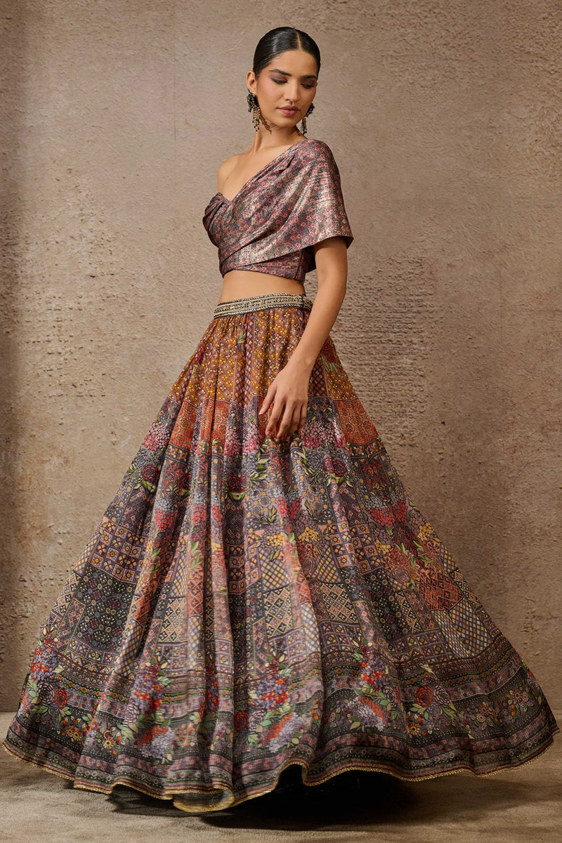 Foil Jersey Printed Lehenga With Draped Blouse