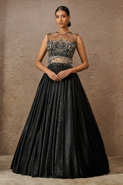 Crinkle Lehenga With Crystal Embellished Blouse