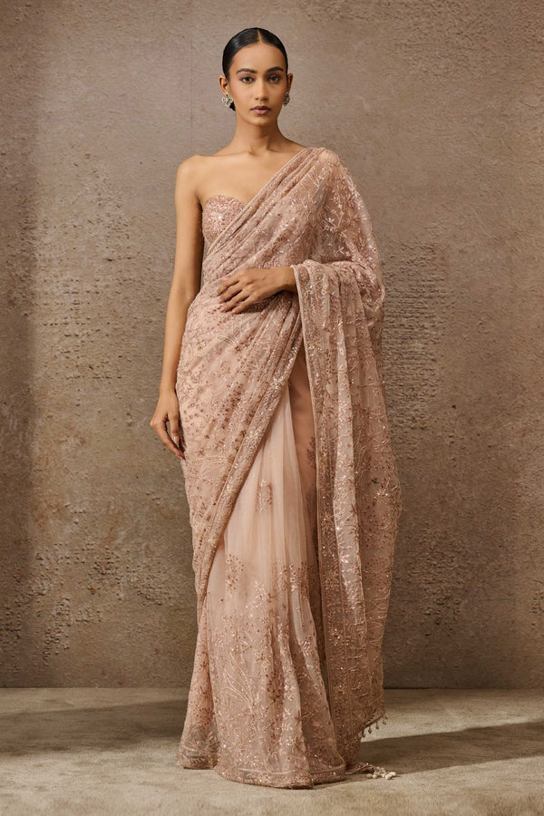 Pearl & Sequin Hand- Embroidered Saree