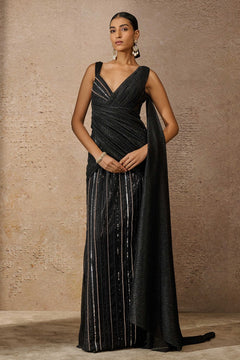 Draped Crinkle Embroidered Gown