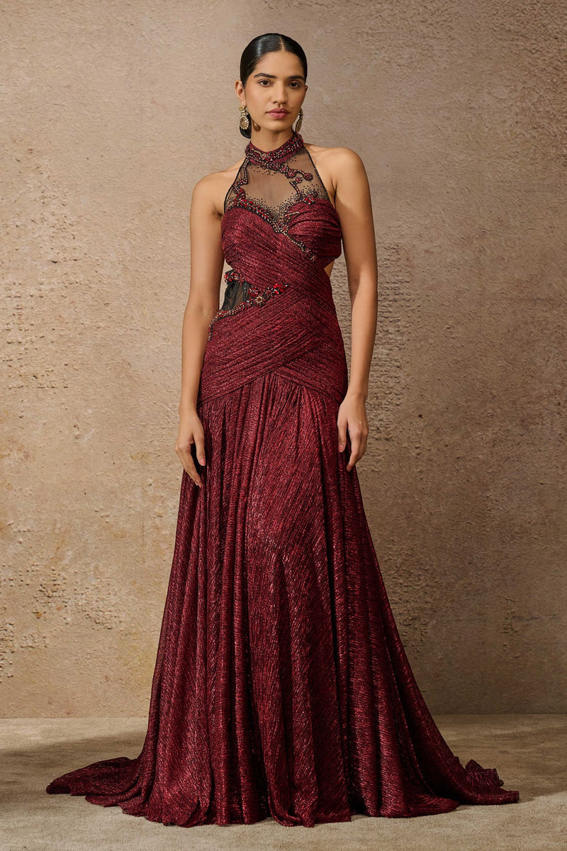 Sculpted Jewelled Crinkle Gown